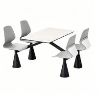 Ensemble de table à manger commerciale en plastique facile à nettoyer avec plateau blanc et chaises bleues pour hôpital et salle de pause