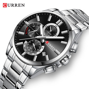 Montre chronographe décontractée pour homme, bracelet en acier inoxydable, montre-bracelet de style business, horloge à quartz avec aiguilles luminescentes 8457 - Product Image 1