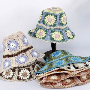 Summer Bohemia Style Women's Handmade Crochet Bucket <b>Straw</b> <b>Hat</b> for Beach Wear - Product Image 1