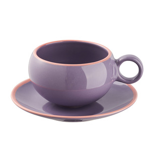 Tasses à café et assiettes en céramique créatives à blocs de couleur, ensembles de tasses de petit-déjeuner simples - Product Image 1