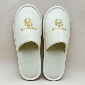 Sandal Hotel Spa Sekali Pakai Ramah Lingkungan Biodegradable dengan Logo Kustom, Bahan Kanvas Linen Lembut, Sol <span class=keywords><strong>EVA</strong></span>, Bordir Mewah untuk Perjalanan - Product Image 1