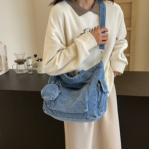 Borse a Tracolla Riutilizzabili in Denim Nero per Donne, Grandi Borse Tote in Denim di Design per Ragazze e Studentesse Universitarie - Product Image 4