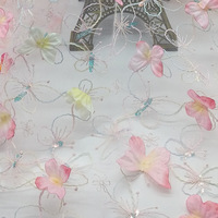 Accessoires pour cheveux faits main en tissu maille 3D avec broderie florale et papillons découpés au laser, garnitures et fournitures DIY