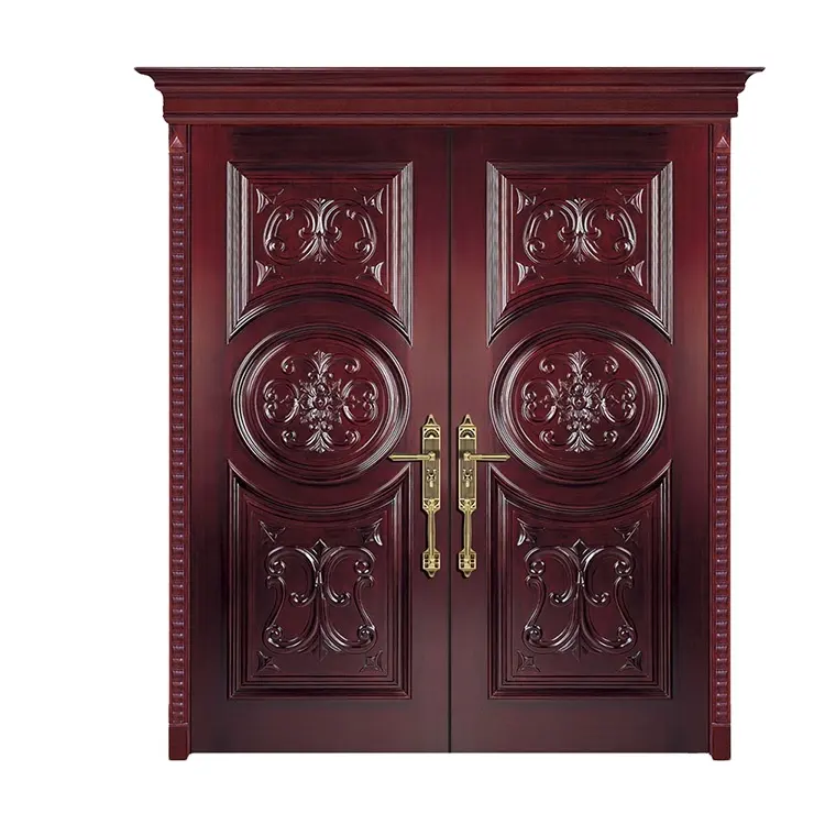 Conception de double porte d'entrée artisanale, en bois massif, vintage, haut de gamme, fait à la main