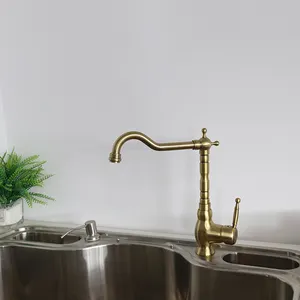 ยุโรปสไตล์ทองเหลืองสีดำทองแดงวินเทจก๊อกน้ำผสมร้อนและเย็นแตะก๊อกน้ำห้องครัว