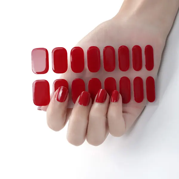 Pure Color Hot Seller Real Gel Strips Adhesive 16 Strips Red Uv Gel Nail Polish Autocollant Pour Ongles Gel Semi Cured