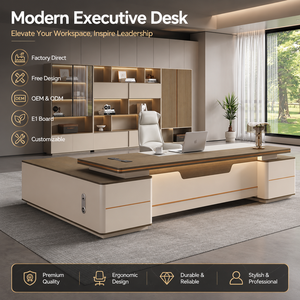 Bureau de direction moderne minimaliste haut de gamme en bois en forme de L avec armoire latérale pour bureau de président - Product Image 1