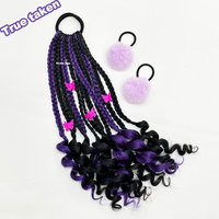 Neu eingetroffen: Knotless Braids für Kinder mit Schmetterlingsclips und flauschigen Haarballen, Highlight in Lila, 14 Zoll Box Braids mit lockigen Enden