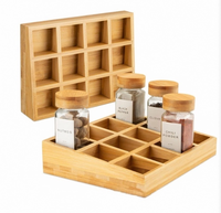 Étagère à épices en bambou et bois, boîte à épices de bureau à 12 compartiments, organisateur de rangement divisé pour pots à assaisonnements