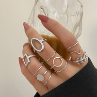 11 pièces/ensemble Vintage creux géométrique rond carré feuille Knuckle anneaux ensemble pour femmes filles métal alliage torsion doigt anneau ensemble