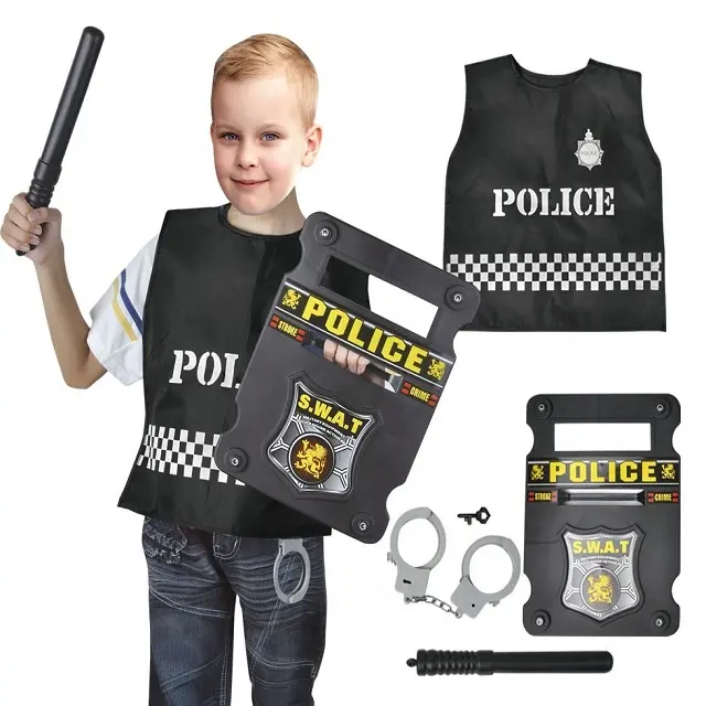 बच्चों के रोल प्ले के लिए यूके शैली की पुलिस पोशाक, बच्चों के लिए नाटक खेलने वाले पुलिस उपकरण खिलौना सहायक उपकरण