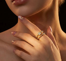 Vintage Textured S925 Sterling Silver Double Band Moissanite Inlay <b>Open</b> Stackable <b>Ring</b> For Female Gift Wear - Product Image 3