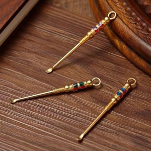 Gold Plated Alloy <b>Ear</b> <b>Pick</b> With Cloisonne Design For <b>Ear</b> Care Keychain Accessory - Product Image 3