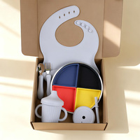 Ensemble de vaisselle pour bébé en acier inoxydable 304 sans BPA, compatible lave-vaisselle, avec assiette divisée, bavoir, tasse à bec et cuillère