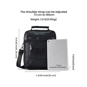 Dujiang Men's Genuine Leather Messenger <b>Bag</b> Large Capacity Zippered Crossbody <b>Bag</b> For <b>Work</b> Commuting Solid Color - Product Image 4