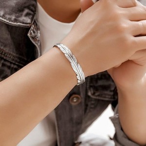 Retro Antique <strong>Silver</strong> Feather Opening <strong>Bangle</strong> for <strong>Men</strong> Simplicity Trendy Adjustable Bracelets Jewelry - Product Image 5