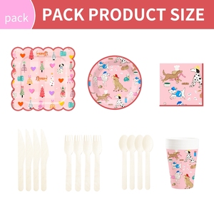 Fournitures pour fête d'anniversaire de chien DAMAI, ensemble de vaisselle pour chiot, assiettes en papier jetables pour chien, serviettes, décorations de fête sur le thème des chiens roses - Product Image 4