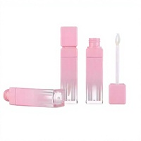 Tube de brillant à lèvres rose en gros, emballage cosmétique, conteneur personnalisable avec logo, tube de brillant à lèvres en plastique