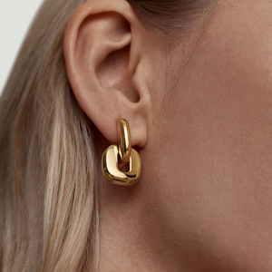 Geometric Oval Spliced <b>Stud</b> <b>Earrings</b> Stainless Steel 18K Gold Plated Minimalist Modern Design Fashion Jewelry - Product Image 2