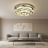 Plafonnier LED moderne en cristal, décoration intérieure, forme de fleur ronde en acier inoxydable, luminaires de luxe pour salon, commande par application, chambre à coucher