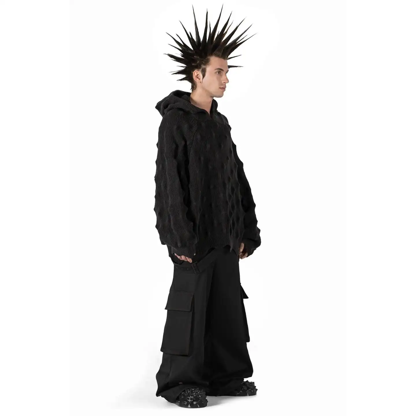 เสื้อสเวตเตอร์ถัก Spiky แบบเปิดสําหรับผู้ชาย OEM และ ODM แบบกําหนดเอง