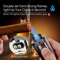 Briquet torche à double flamme DEBANG personnalisé avec logo, grande puissance, rechargeable, avec poinçon à cigares, cadeau d'affaires dans un coffret cadeau