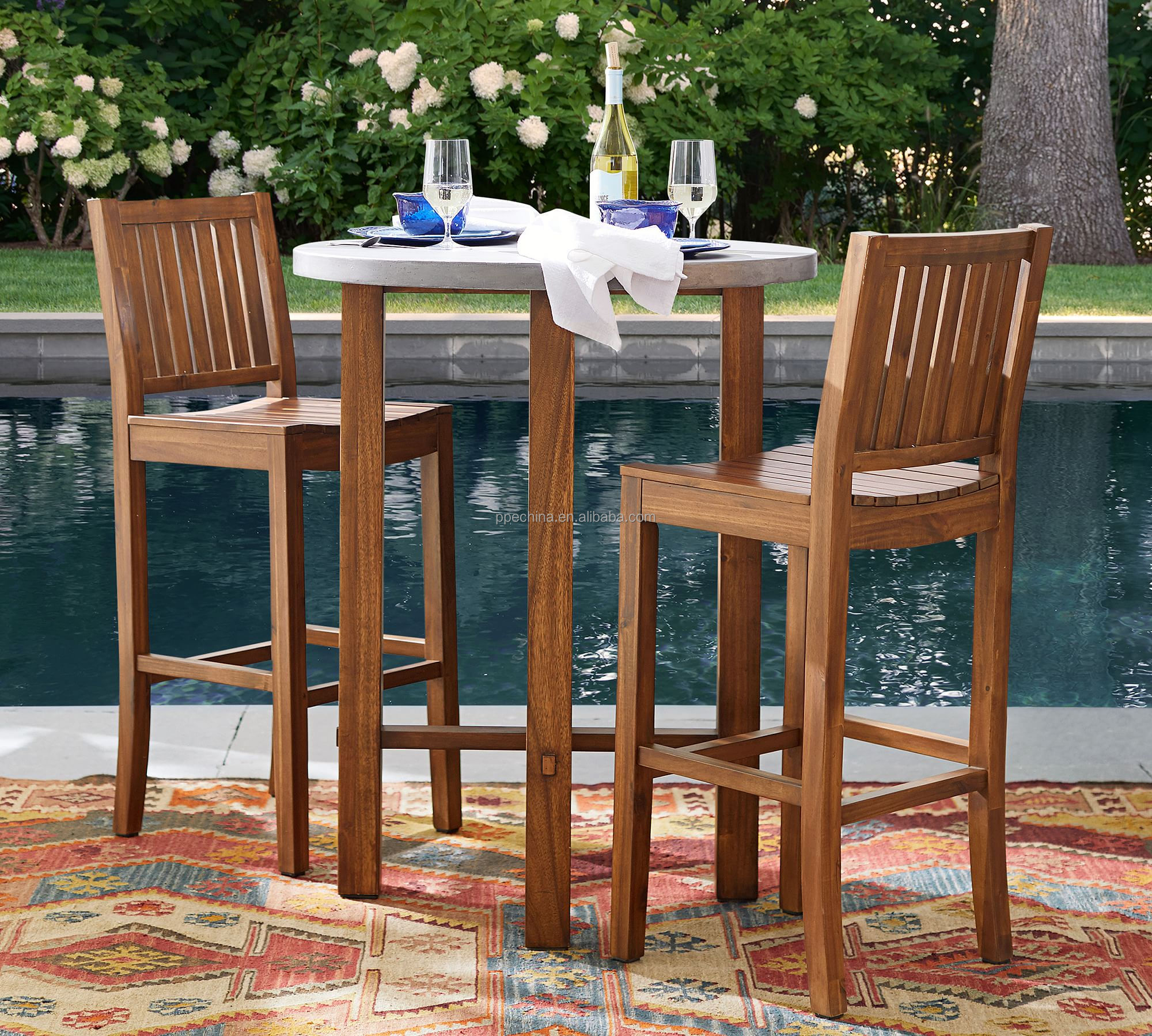 Hot sale pool garden chair wood furniture outdoor home patio solid wood bar chair teak bar stool