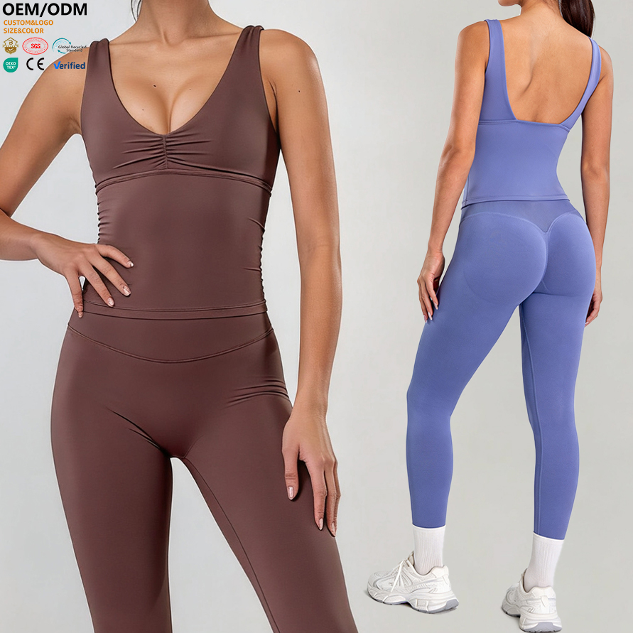 XW-250307 Women Lightweight Workout Clothing Breathable Sleeveless Gym Fitness Sports Top Quick Dry V Neck Halter Yoga Tank Top