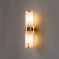 Lámpara de Pared Cilíndrica de Mármol Negro Dorado, Base Acanalada de Cobre/Hierro, LED Regulable, Estilo Francés de Lujo Ligero
