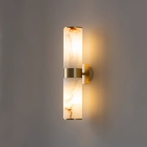 Lámpara de Pared Cilíndrica de Mármol Negro y Dorado, Lámpara de Pared de Alabastro con Base Acanalada de Latón, LED para Hotel, Dormitorio, Pasillo - Product Image 6