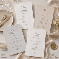 Cartes de menu de mariage personnalisées minimalistes avec des illustrations florales dessinées à la main, papier de qualité supérieure à bords festonnés élégants