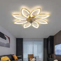 Lampu kipas plafon Modern desain Hotel komersial, lampu LED bunga emas dekorasi Motor DC Remote Control 3 kecepatan dapat diredupkan