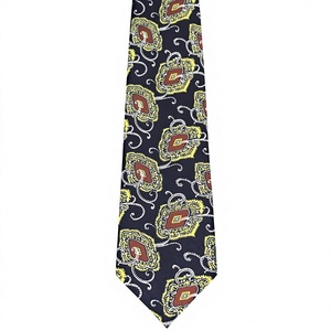 Cravate en soie classique à motif paisley bleu marine, rouge et jaune pour mariage - Product Image 2