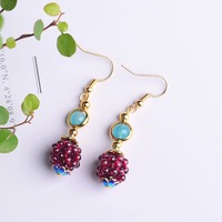Anting-anting kepang tema tanaman & bunga kristal mikro alami Hydrangea dengan pengait telinga perak 14K/925, lapisan tahan luntur