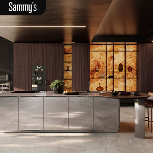 Gabinetes de Cocina Modulares Franceses Personalizados de Lujo Prefabricados en Melamina Laminada con Vidrio, <span class=keywords><strong>Isla</strong></span> de Cocina, Alacena, Gabinetes de Cocina Chinos - Product Image 1