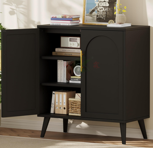 Credenza Nera da 15,7 Pollici con Armadietto, Ripiano Regolabile e Gambe in Legno, Buffet Moderno per Cucina e Soggiorno - Product Image 5