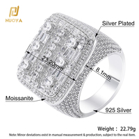 Bague Chevalière NUOYA en Argent Sterling 925 de Haute Qualité avec Moissanite Taille Baguette et Ronde, Bijou Tendance Style Rappeur, Cadeau pour Hommes et Femmes