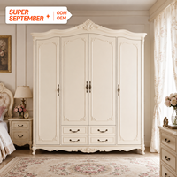 Armoire élégante de style provincial français sculptée avec un décor de coquillages orné, 4 portes, couleur crème, armoire de chambre autoportante