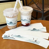 Manchon de tasse en carton ondulé en papier couché imprimé sur mesure pour boissons à emporter de type Bubble Tea, anti-chaleur et anti-glissement, emballage pour commandes en gros