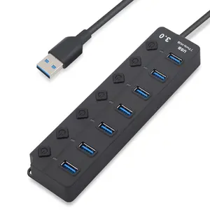 7 ports usb hub 3.2 10Gbps data industrial splitter hub with Individual On/Off LED Switches usb hub with 12V5A 60W power