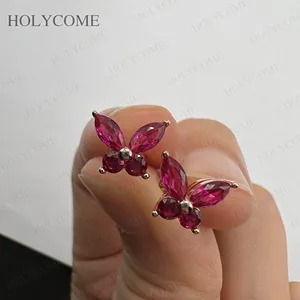 Moissanite <span class=keywords><strong>Ruby</strong></span> Emerald <span class=keywords><strong>Sapphire</strong></span> Bông tai VVS1 mạ Vàng Vòng Marquise bướm Bông tai cho phụ nữ cô gái đồ trang sức cưới - Product Image 4