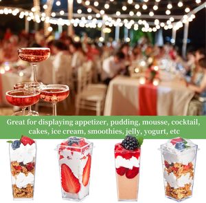 3oz Square Mini Dessert Cups with Lids 90ml Clear Plastic Shooter Cups for Party Yogurt <strong>Parfait</strong> Cheesecake <strong>Pudding</strong> Appetizers - Product Image 4