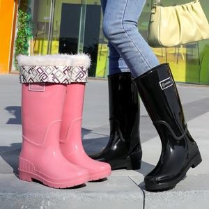 <span class=keywords><strong>Bottes</strong></span> de <span class=keywords><strong>pluie</strong></span> montantes épaissies pour femmes, imperméables, tendance, doublées polaire, antidérapantes - Product Image 2