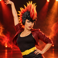 Perruque punk à pointes flamboyantes noires, rouges et jaunes pour adultes, cheveux synthétiques style Mohawk pour Halloween, remise de diplôme, Ramadan, fêtes costumées