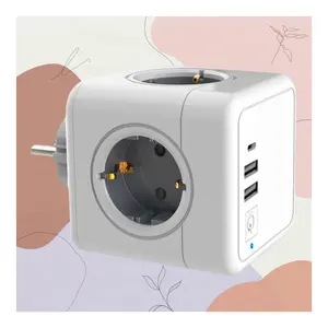 2023 New style outlet socket adapter power cube travel socket extender 4 EU Outlets With 2 USB Ports 1 Type C