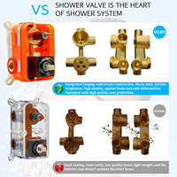 Système de douche thermostatique de luxe 12 pouces pour hôtels, en laiton non revêtu, finition or brossé, avec jets de massage à effet pluie et robinetterie