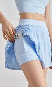 FITVOLT Jupe-short de yoga plissée unie pour femme, taille haute élastique, coupe ajustée, avec poches, doublure anti-transparence, extensible dans les quatre sens - Product Image 3