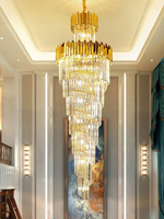 Lustre long pour escalier en colimaçon, villa de luxe, immeuble duplex, salon moderne, lustre en cristal
