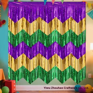 Karnevalsfestbanner Girlande Lila Gold Grün Wellenmuster PET für Innenbereich Vorhang Flagge New Orleans Party Hintergrund Neuheit Heißer Verkauf - Product Image 2