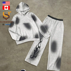 ชุดเซ็ตเสื้อฮู้ดดี้และกางเกงขายาวผู้ชาย KINGSEN แบบสั่งทำพิเศษ สไตล์วินเทจทำสีซีดแบบดิบ ชุดสองชิ้น - Product Image 1